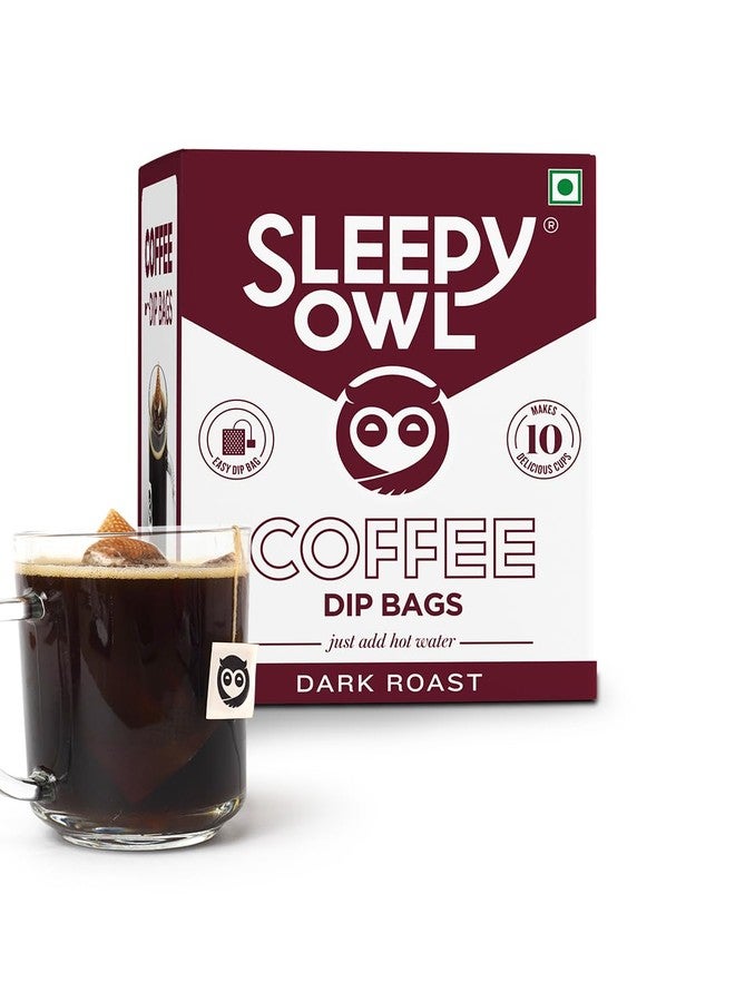 Sleepy Owl Dark Roast Ground Coffee Dip Bags | 10 Bags - Makes 10 Cups | Hot Brew - Have it as Black Coffee or With Milk | 5 Min Brew - No Equipment Needed | Travel Pack | Medium Roast | 100% Arabica - Image 1