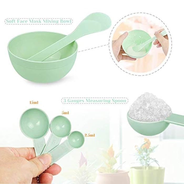 anezus Face Mask Mixing Bowl Set, Anezus 11 Pcs DIY Facemask Mixing Tool Kit with Facial Mask Bowl Stick Spatula Silicone Brush Spray Bottle Puff Soaking Bottle Gauges - Image 3