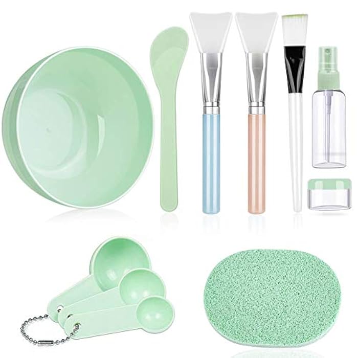 anezus Face Mask Mixing Bowl Set, Anezus 11 Pcs DIY Facemask Mixing Tool Kit with Facial Mask Bowl Stick Spatula Silicone Brush Spray Bottle Puff Soaking Bottle Gauges - Image 1
