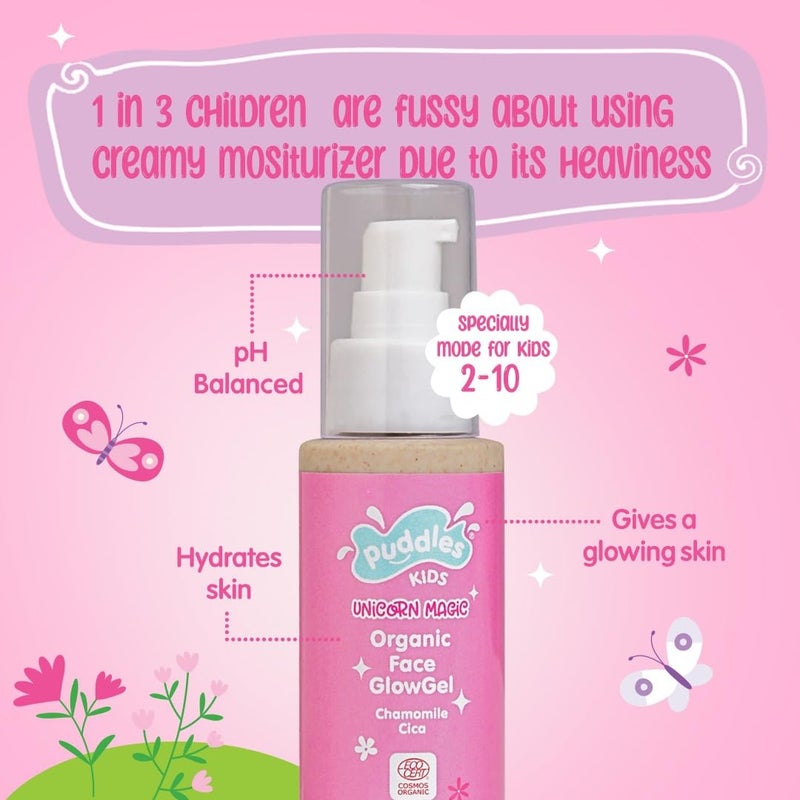 Puddles Kids Unicorn Magic Face GlowGel (100 ml) | Organic Chamomile, Cica & Grapefruit Oil | For Kids Age 2+ | Hydrates, Nourishes & Adds Natural Glow | Sulphate & Paraben Free | Dermatologist-Tested - Image 4