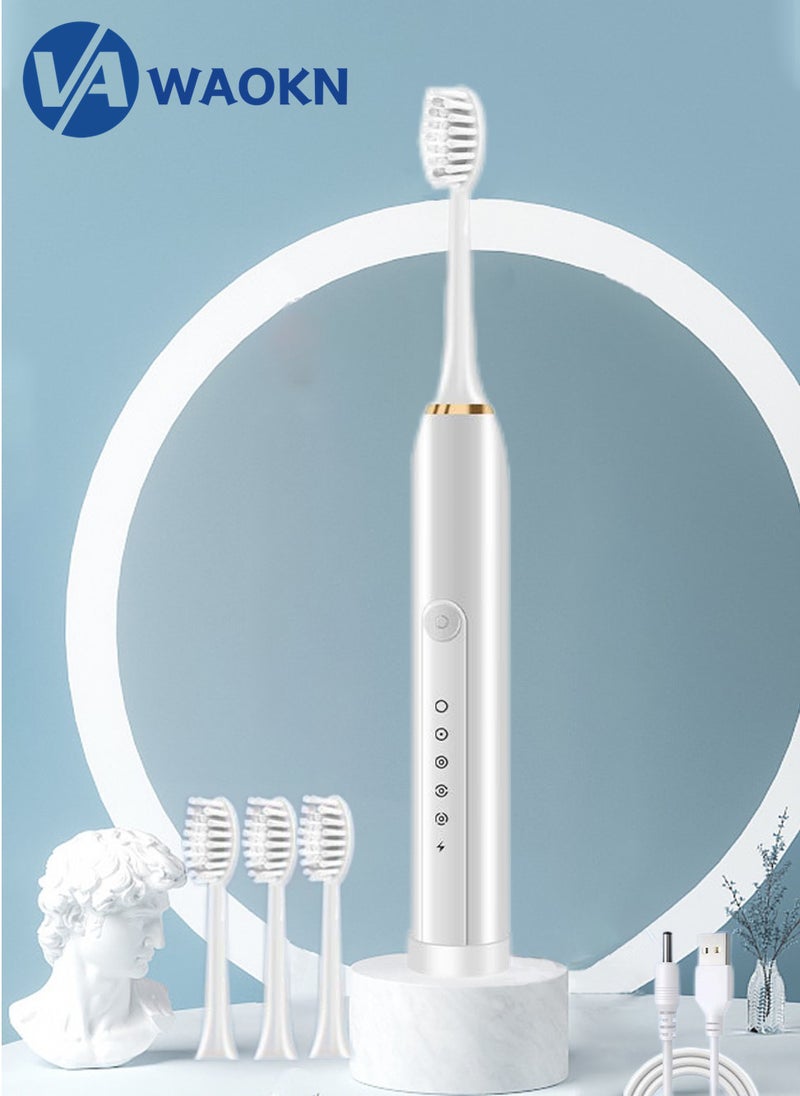 WAOKN Rechargeable Sonic Electric Toothbrush High-frequency Vibration IPX7 Waterproof Power Toothbrush 6 Modes Adjustable and Smart Electric Toothbrush with 4 Detachable Soft-bristle Brush Heads - Image 1