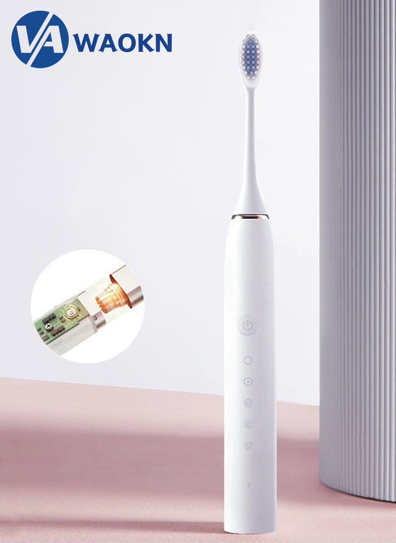 WAOKN Rechargeable Sonic Electric Toothbrush High-frequency Vibration IPX7 Waterproof Power Toothbrush 6 Modes Adjustable and Smart Electric Toothbrush with 4 Detachable Soft-bristle Brush Heads - Image 5
