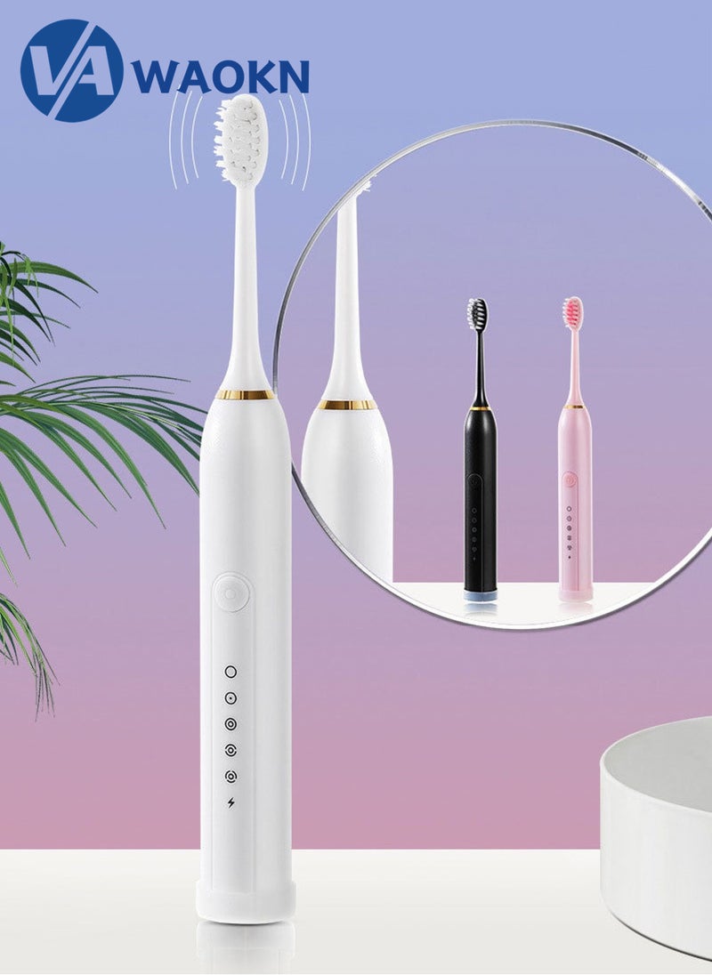 WAOKN Rechargeable Sonic Electric Toothbrush High-frequency Vibration IPX7 Waterproof Power Toothbrush 6 Modes Adjustable and Smart Electric Toothbrush with 4 Detachable Soft-bristle Brush Heads - Image 3