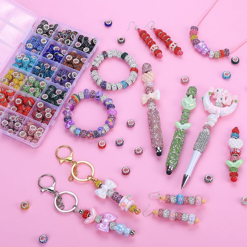 AIPRIDY 60 Pieces Assorted European Beads with Copper Core Big Hole Resin Spacer No Copper Core Lampwork Colorful Beads Rhinestone Craft Beads for DIY Charm Bracelet Jewelry Making (Black) - Image 2