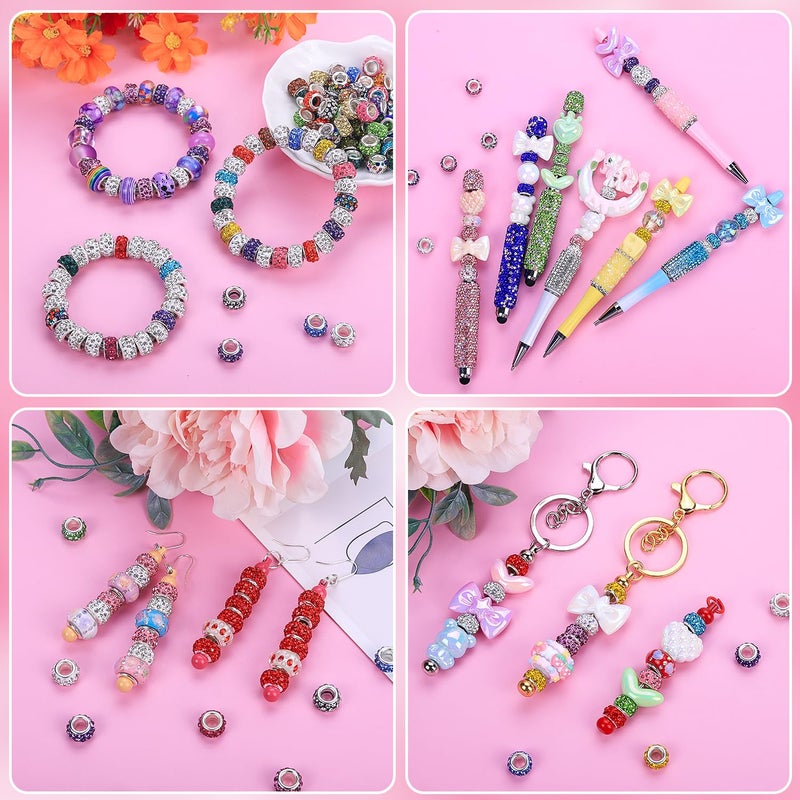 AIPRIDY 60 Pieces Assorted European Beads with Copper Core Big Hole Resin Spacer No Copper Core Lampwork Colorful Beads Rhinestone Craft Beads for DIY Charm Bracelet Jewelry Making (Black) - Image 3