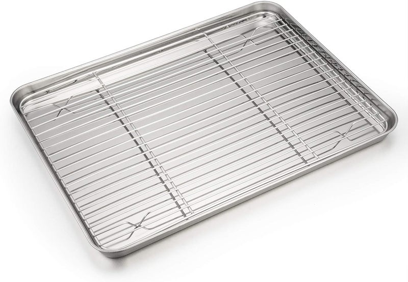 P&P CHEF Baking Sheet and Rack Set, P & P Chef Stainless Steel Cookie Sheet Baking Pan Tray with Cooling Rack, Non Toxic & Healthy, Rust Free & Dishwasher Safe - Image 1