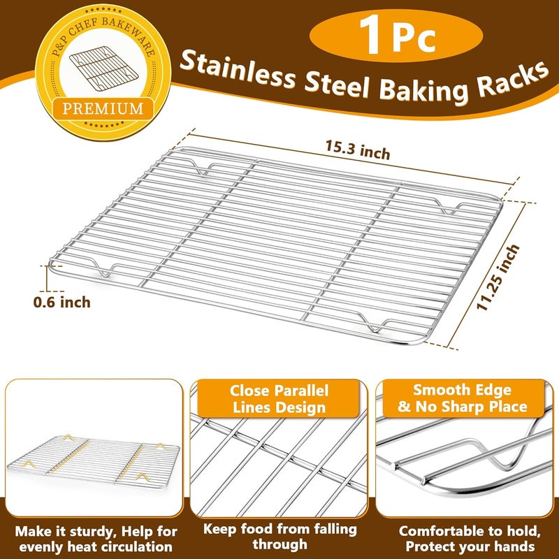 P&P CHEF Baking Sheet and Rack Set, P & P Chef Stainless Steel Cookie Sheet Baking Pan Tray with Cooling Rack, Non Toxic & Healthy, Rust Free & Dishwasher Safe - Image 3