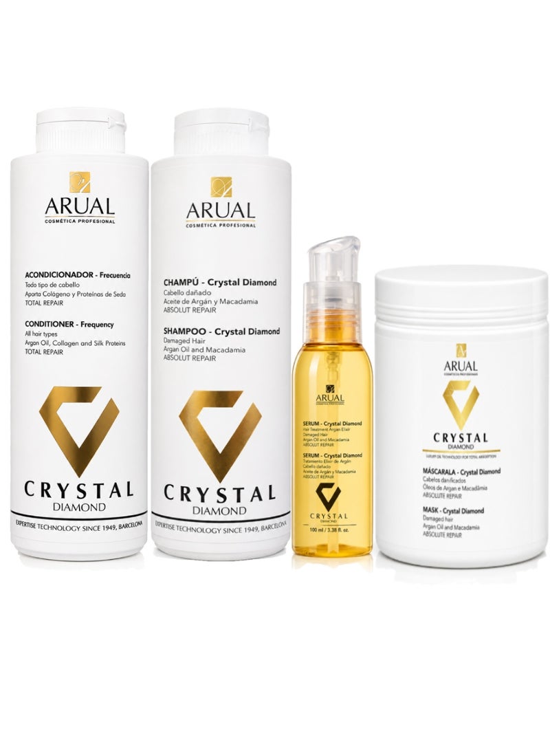 ARUAL Crystal Diamond & Argan Total Repair 4-Piece Hair Set - Shampoo 400 ml , Conditioner 400 ml, Mask 500 ml& Serum 100 ml - Image 1