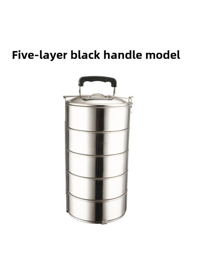 Cross-border Multi-layer Stainless Steel Lunch Box Single-layer Food Basket Pot Basket Food Lattice Tableware Lunch Box Food Lattice Box-Specifications:Black Handle Five Layers-Color:16CM  - Image 1