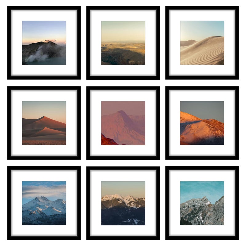 Wiscet 12x12 Picture Frame Set of 9, Gallery Wall Frame Set Display Pictures 8x8 with Mat or 12 x 12 Without Mat, Square Collage Picture Frames for Wall, Black - Image 1