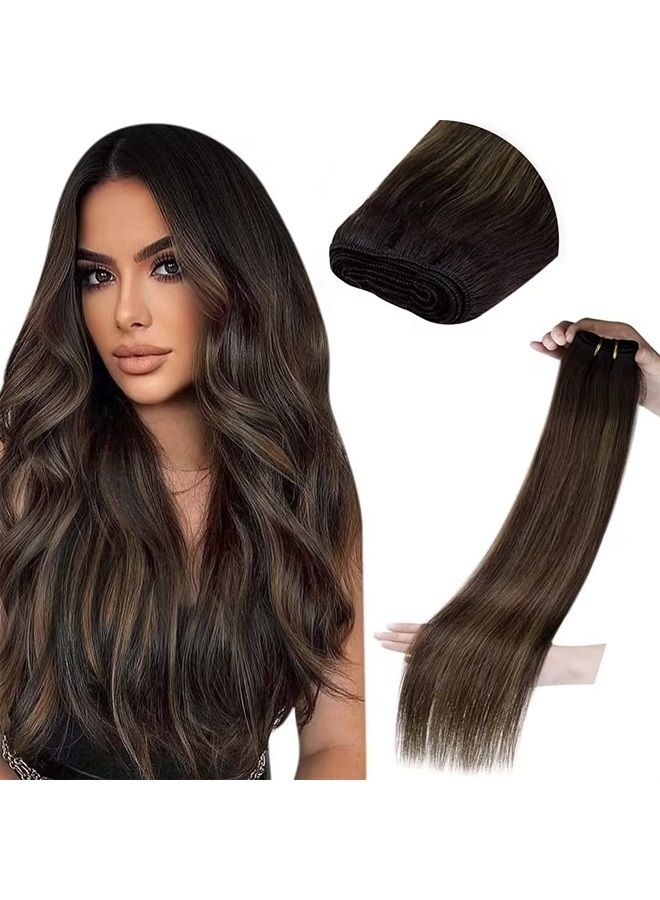 LaaVoo Sew in Extensions Human Hair Balayage Brown Real Weft Extensions Human Hair Natural Double Weft 18 inch Silky Staight 100G - Image 1
