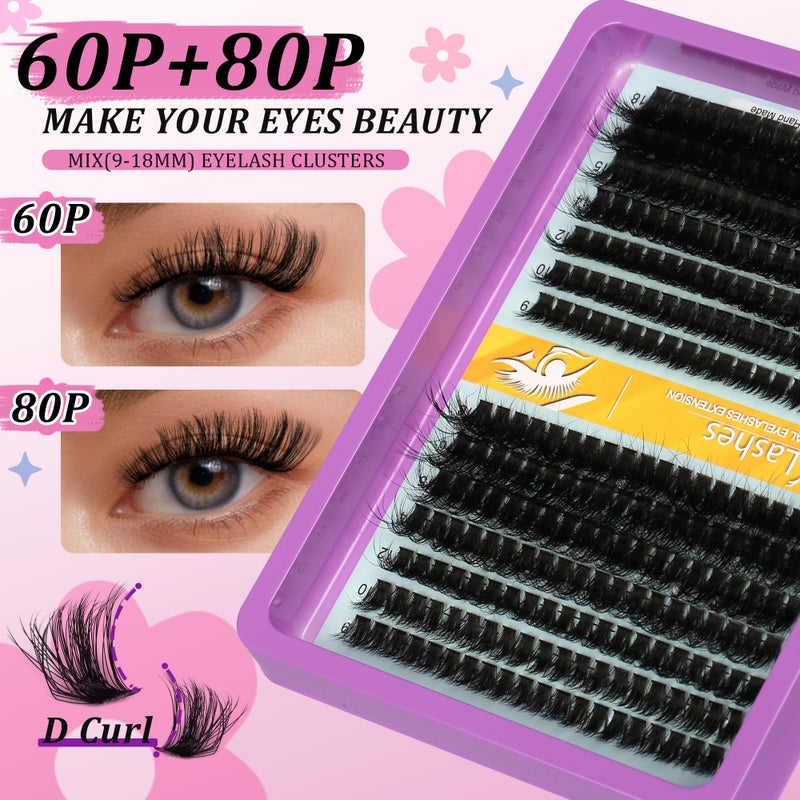 Himirell Lash Cluster 280 Pcs DIY Lash Clusters Extensions - 80D+60D Soft Wispy D Curl Eyelash Clusters for Home Makeup 9-18 mm Waterproof Cluster Eyelash Extensions - Image 5