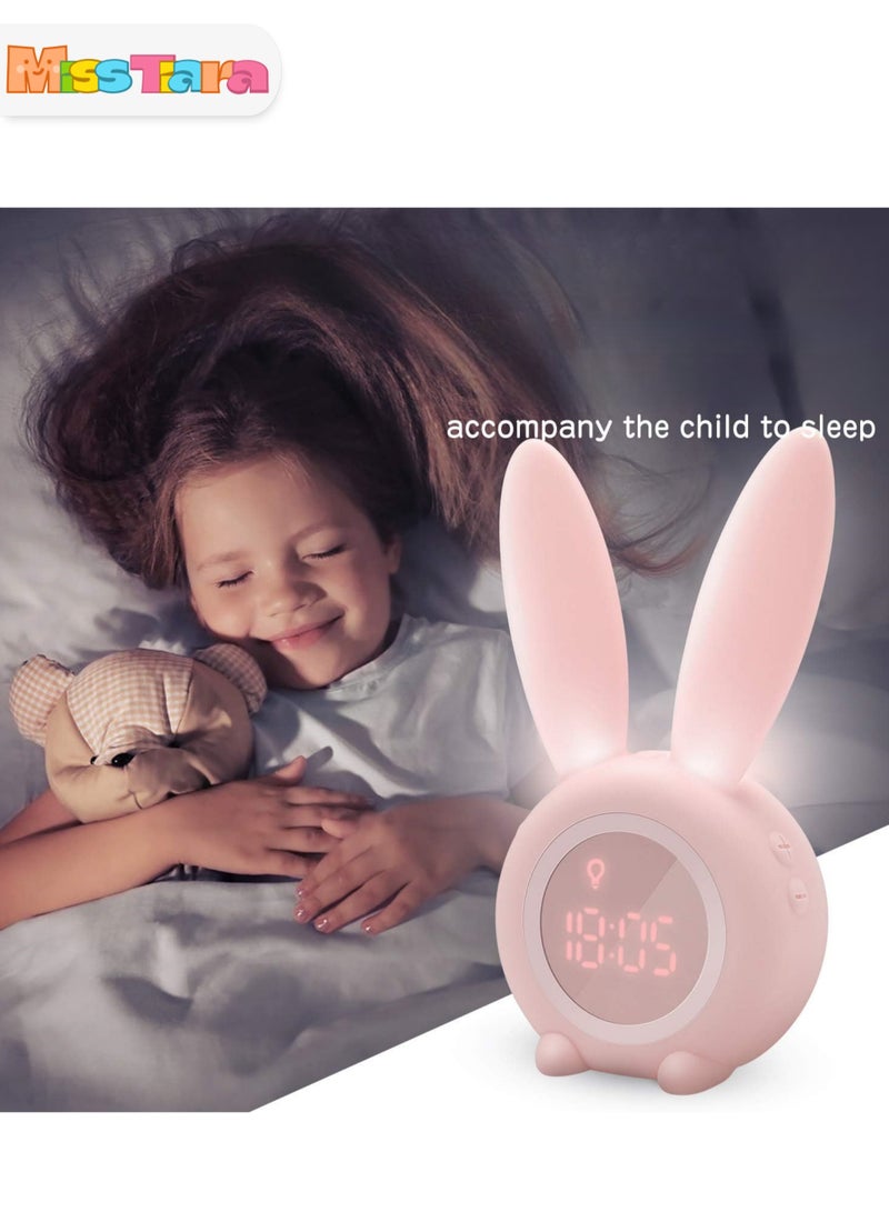 MissTiara Pink Rabbit Alarm Clock Luminous Rabbit Alarm Clock Cartoon Rabbit Lamp LED Silicone Bed Light Multifunctional Home Desktop Decorations Timed Night Light for Kids  - Image 1