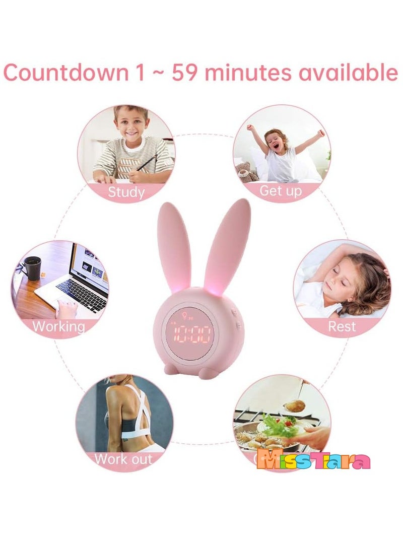 MissTiara Pink Rabbit Alarm Clock Luminous Rabbit Alarm Clock Cartoon Rabbit Lamp LED Silicone Bed Light Multifunctional Home Desktop Decorations Timed Night Light for Kids  - Image 4