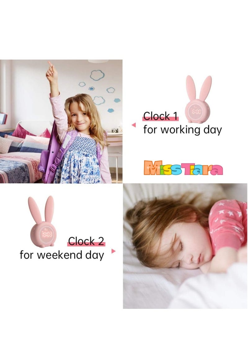 MissTiara Pink Rabbit Alarm Clock Luminous Rabbit Alarm Clock Cartoon Rabbit Lamp LED Silicone Bed Light Multifunctional Home Desktop Decorations Timed Night Light for Kids  - Image 2