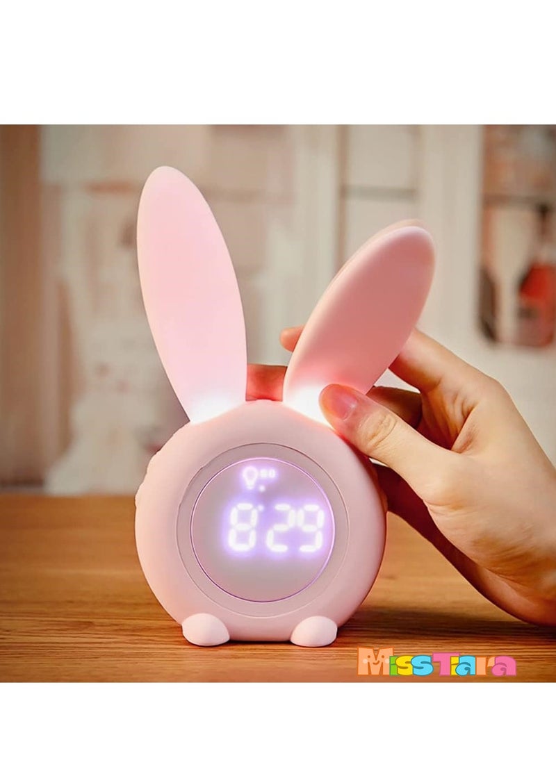 MissTiara Pink Rabbit Alarm Clock Luminous Rabbit Alarm Clock Cartoon Rabbit Lamp LED Silicone Bed Light Multifunctional Home Desktop Decorations Timed Night Light for Kids  - Image 5