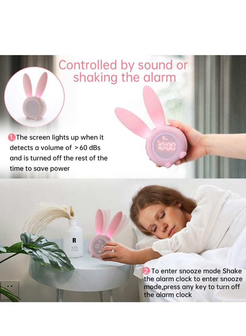 MissTiara Pink Rabbit Alarm Clock Luminous Rabbit Alarm Clock Cartoon Rabbit Lamp LED Silicone Bed Light Multifunctional Home Desktop Decorations Timed Night Light for Kids  - Image 3