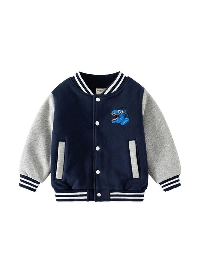 Volunboy Kids Varsity Letterman Jackets Boys Fleece Baseball Coat Fall Winter Bomber Vintage Outerwear (Grey, 7-8 Years) - Image 1