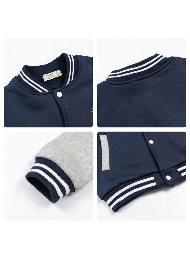 Volunboy Kids Varsity Letterman Jackets Boys Fleece Baseball Coat Fall Winter Bomber Vintage Outerwear (Grey, 7-8 Years) - Image 5