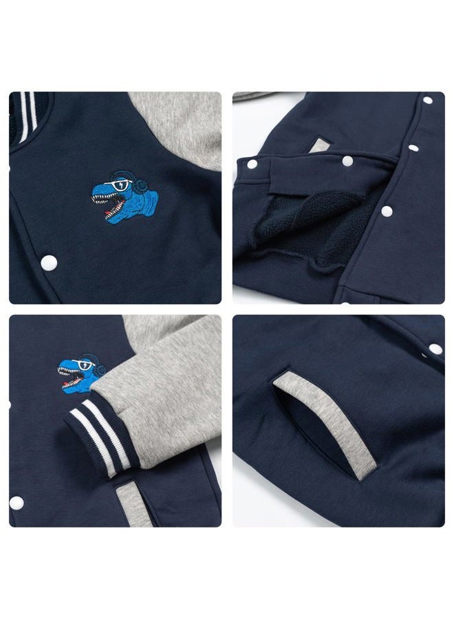 Volunboy Kids Varsity Letterman Jackets Boys Fleece Baseball Coat Fall Winter Bomber Vintage Outerwear (Grey, 7-8 Years) - Image 4