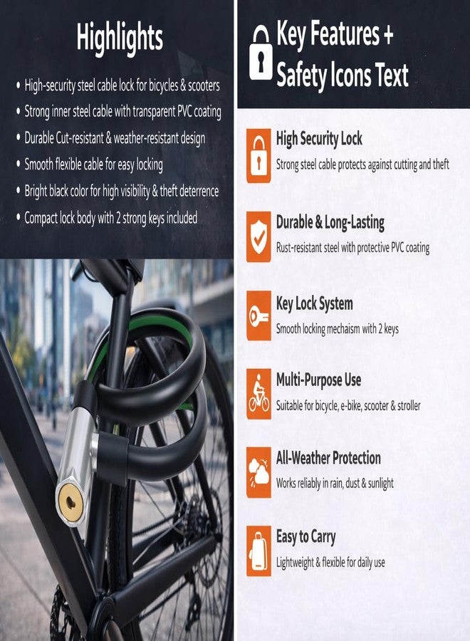 KONIO Heavy Duty Steel Cable Lock - 50 cm Length, 5mm Thickness, Multipurpose Key Lock with 2 Keys - for Bikes, Cycles, Helmets, Scooters, Gates (Pack of 1) - Image 5