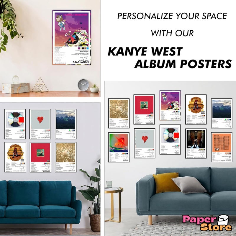 Thepaper9store Pack of 12 - Kanye West Music Album Art Wall Posters 8.2x11.8 inch Adhesive Tape Attached Wall Decor, Music Poster, Wall Art For Bedroom, Living room, Office (Kanye West) - Image 2