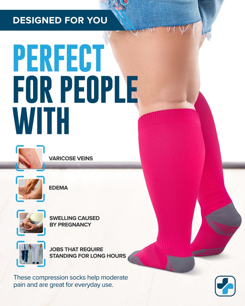 Doctor's Select 3 Pairs Plus Size Compression Socks Wide Calf - Up to 6XL | 20-30 mmHg Compression Socks for Women Wide Calf | Pink, Purple, Blue - Image 4