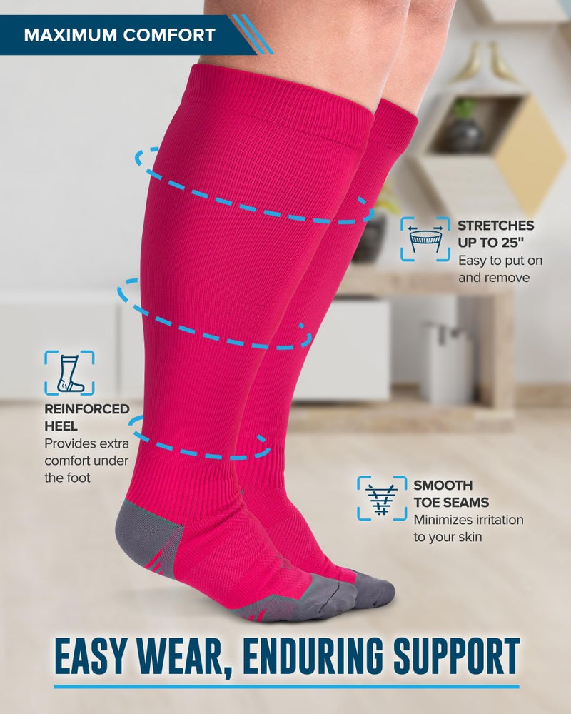 Doctor's Select 3 Pairs Plus Size Compression Socks Wide Calf - Up to 6XL | 20-30 mmHg Compression Socks for Women Wide Calf | Pink, Purple, Blue - Image 3