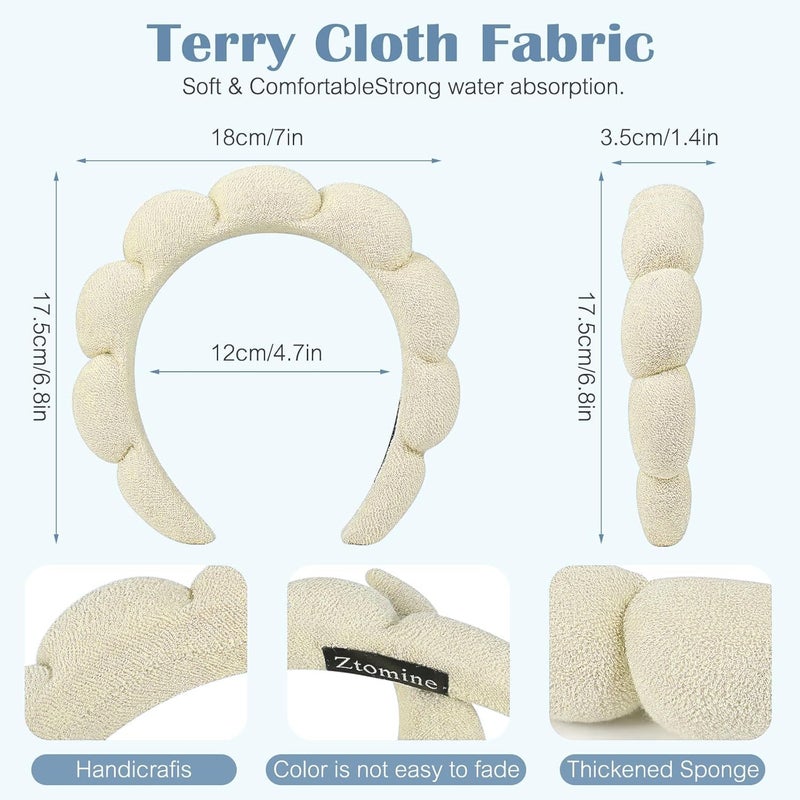 Ztomine Skincare Headband, Set of 2 - Terry Cloth Face Wash Headband Combo Pack - Puffy Makeup Headbands for Face Washing, Mask (beige + black) - Image 3