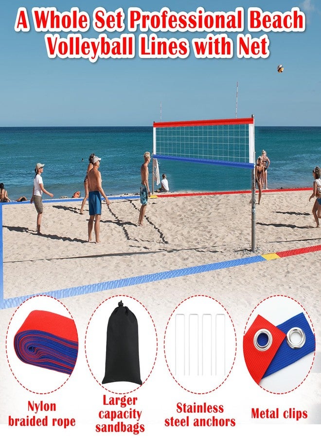 VioraWhite 13 Pcs Beach Volleyball Net & Volleyball Lines for Sand Set 26. 3' x 52. 6' Official Standard Portable 2 Inch Boundary Line with Stainless Anchor Net Bag Weather Resistance for Backyard Lawn Outdoor - Image 3