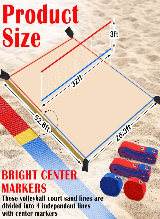 VioraWhite 13 Pcs Beach Volleyball Net & Volleyball Lines for Sand Set 26. 3' x 52. 6' Official Standard Portable 2 Inch Boundary Line with Stainless Anchor Net Bag Weather Resistance for Backyard Lawn Outdoor - Image 2