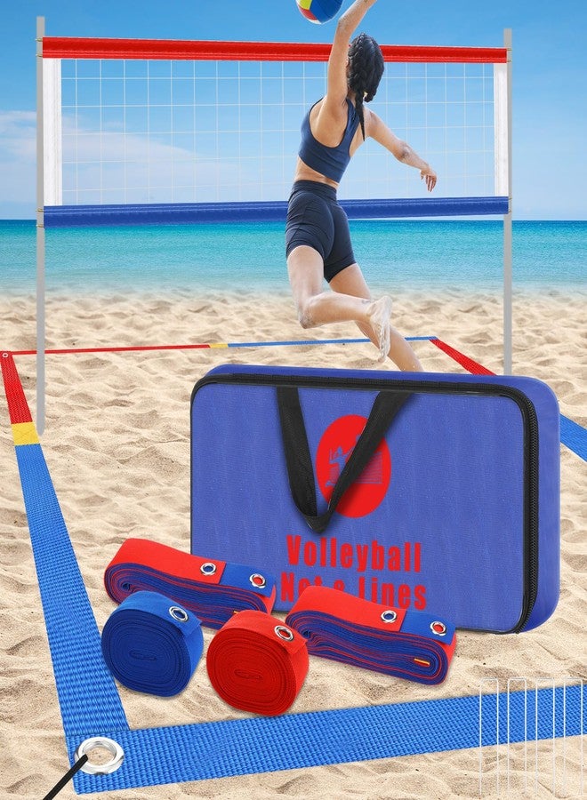VioraWhite 13 Pcs Beach Volleyball Net & Volleyball Lines for Sand Set 26. 3' x 52. 6' Official Standard Portable 2 Inch Boundary Line with Stainless Anchor Net Bag Weather Resistance for Backyard Lawn Outdoor - Image 1