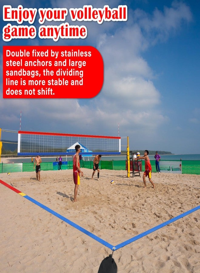 VioraWhite 13 Pcs Beach Volleyball Net & Volleyball Lines for Sand Set 26. 3' x 52. 6' Official Standard Portable 2 Inch Boundary Line with Stainless Anchor Net Bag Weather Resistance for Backyard Lawn Outdoor - Image 4