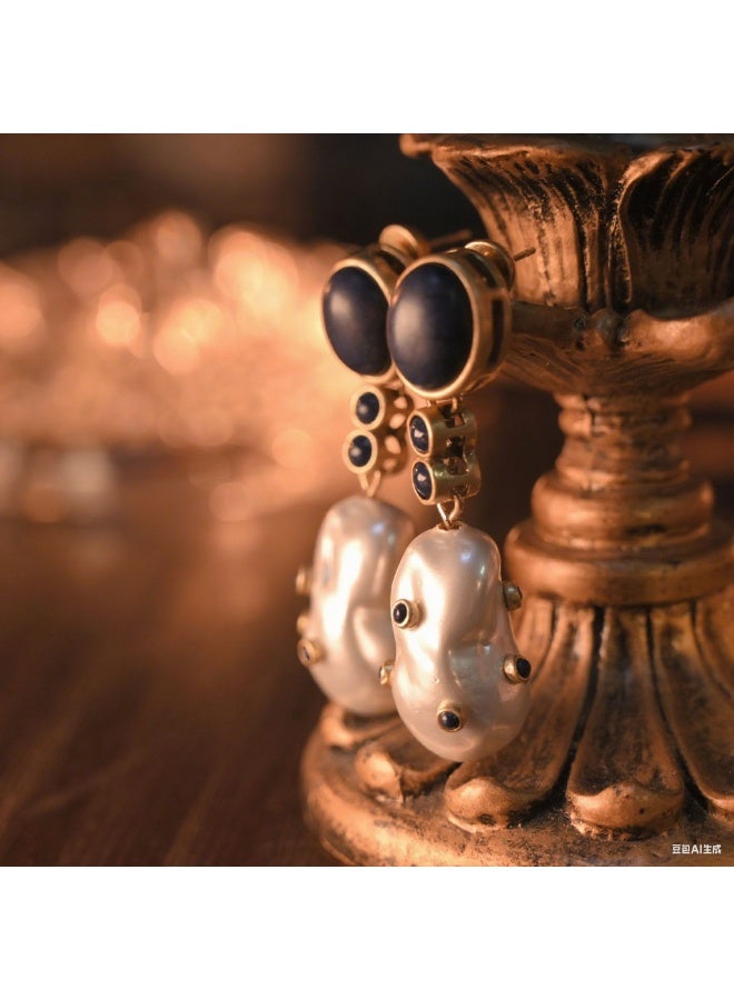LumiArk Baroque Pearl Drop Earrings with Gold - Tone Accents - Image 1