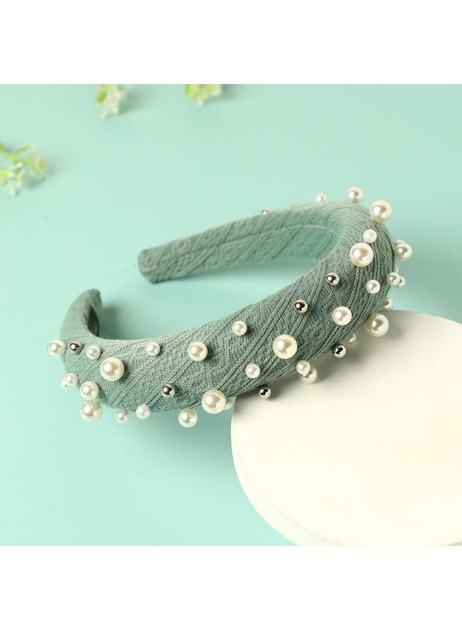 SOHI Green Pearl Hair band for Women and Girls | Stones, Crystals, Embellished | Head Jewellery for women | Hair belt for girls | Fancy hair band | Hair Accessories for brides - Image 2