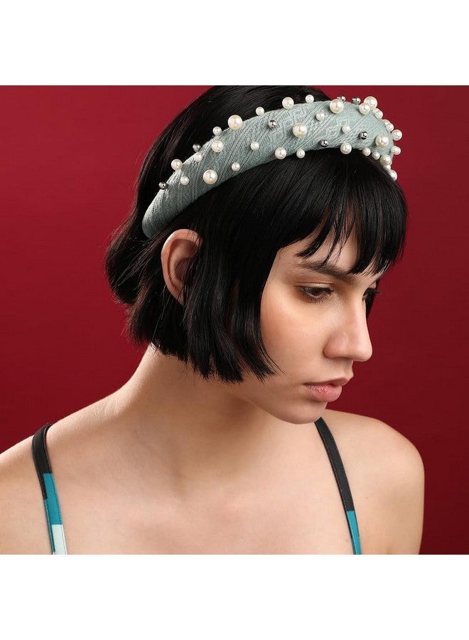SOHI Green Pearl Hair band for Women and Girls | Stones, Crystals, Embellished | Head Jewellery for women | Hair belt for girls | Fancy hair band | Hair Accessories for brides - Image 3