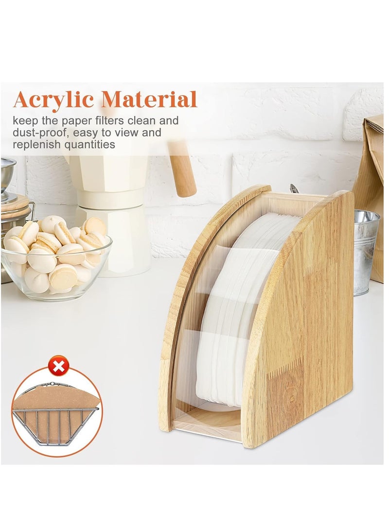 SYOSI Coffee Filter Holder, Detachable Wooden V60 Coffee Filter paper Holder Storage with Acrylic Dust-proof Cover, Coffee Paper Filter Container Rack Dispenser for #01#02  - Image 3