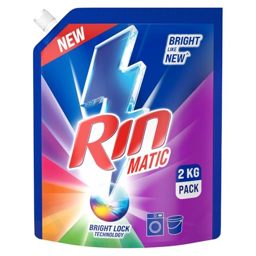 RIN Matic Liquid Detergent, 2Kg, for Dazzling Brightness, with Bright Lock Technology, Long-Lasting Fragrance, for Front Load Washing Machines - Image 1