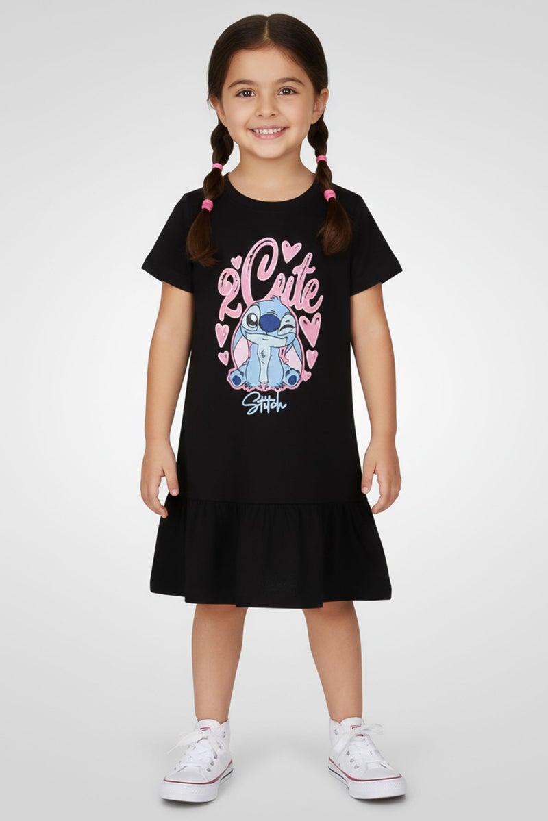 Disney Toddlers Girl Lilo And Stitch Graphic Print Dress, Black - Image 1