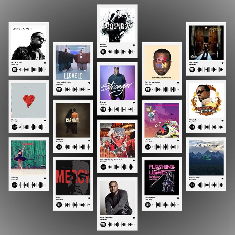 INDOARTNET Kanye West Photocards Mini Posters Kit Set of 16 Kanye Wests Heartless Flashing Lights All Falls Down Songs Photocard Size 8 x 6 cm Posters for Phone Accessories Bedroom Office Living room Kanye West