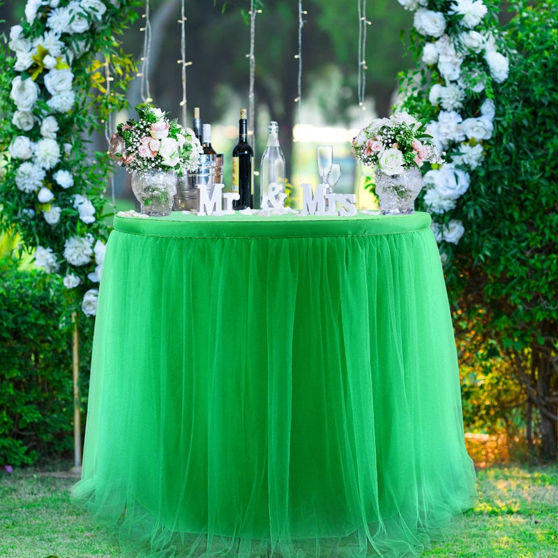 Suppromo Green Tulle Table Skirt for Birthday Party 6ft Green Ruffle Tutu Tablecloth for Baby Shower Gender Reveal Wedding  Hawaiian Jungle Luau Themed Party  Animal Safari Theme Party Decorations - Image 3