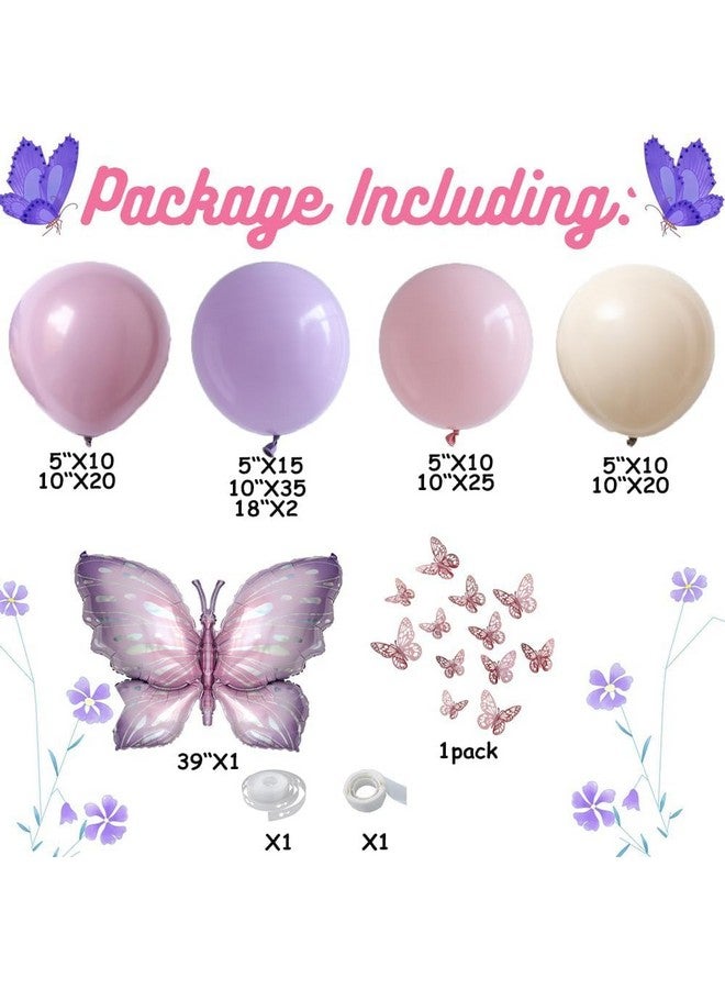 GIHOO Purple Butterfly Balloon Arch Garland Kit 150 Pcs White Sand Boho Pastel Balloon With Purple Large Butterfly Foil Balloon Butterfly Theme Birthday Baby Shower Fiesta Party Decorations For Girls - Image 2