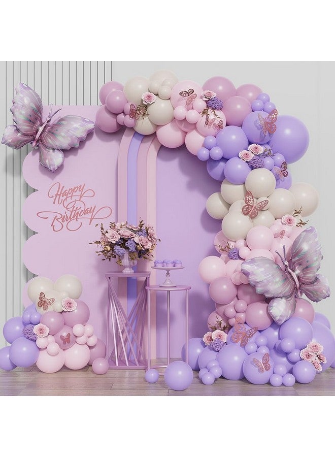 GIHOO Purple Butterfly Balloon Arch Garland Kit 150 Pcs White Sand Boho Pastel Balloon With Purple Large Butterfly Foil Balloon Butterfly Theme Birthday Baby Shower Fiesta Party Decorations For Girls - Image 1
