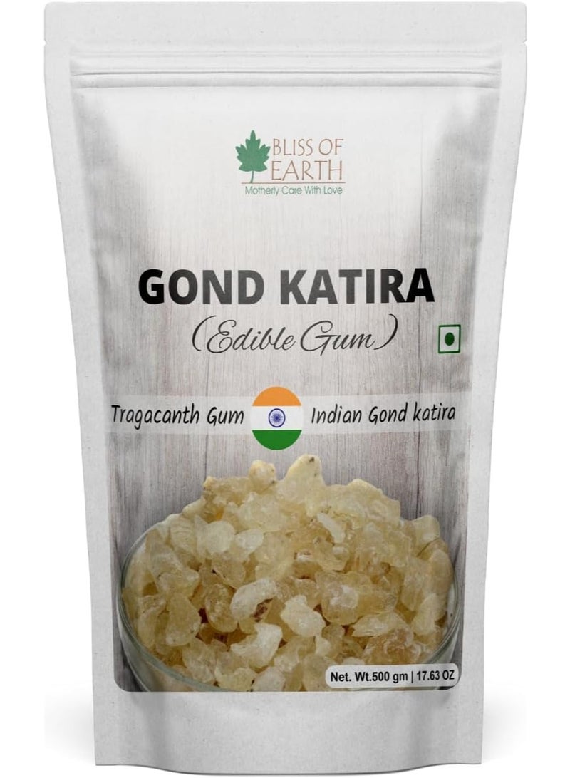 BLISS OF EARTH Gond Katira Pure Organic Gum, Gond Katira for Bones Health, Natural Cooling Agent for Summer, Tragacanth Gum for Skin, Weight Loss, & Digestive Health – 500g - Image 1