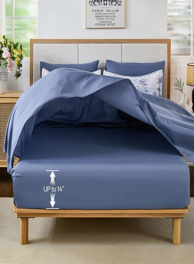 WONGS BEDDING طقم لحاف أزرق من وونغز بيدينغ، مقاس كينج، 7 قطع، طقم سرير متكامل، لحاف ريفي مع ملاءات، طقم سرير فرنسي بنقشة تويل، طقم سرير كامل من الألياف الدقيقة الناعمة والخفيفة الوزن بنقشة نباتية، مناسب لجميع الفصول - Image 4