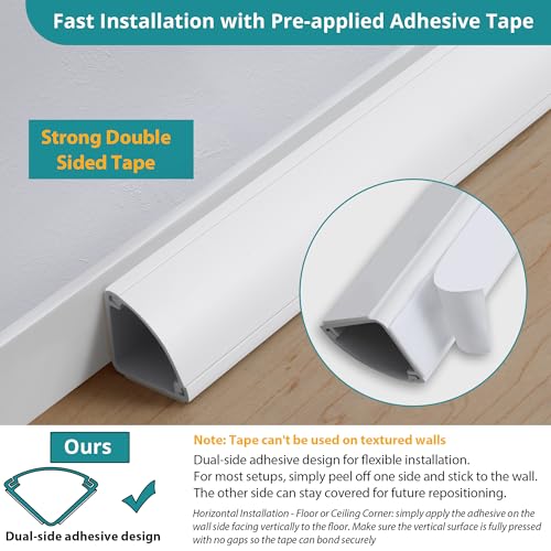 ZhiYo 136in Corner Cable Concealer, Large Corner Cord Hider, Wire Covers for Cords, Paintable Corner Cord Cover, Cable Management Channel Cable Raceway for Wall, Floor Baseboard, Ceiling -8 X L17in - Image 4