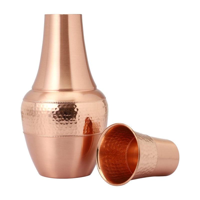 HealthGoodsIn Pure Copper Bedside Water Carafe with Tumbler For Ayurveda Health Benefits  Capacity  14 Lt 473 US Fluid Ounce 
