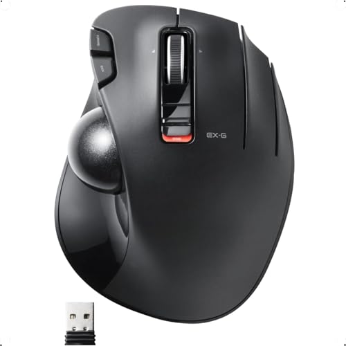 ELECOM EX-G Trackball Mouse, 2.4GHz USB Wireless, Ergonomic Design, Thumb Control, Smooth Roller Ball, Optical Tracking, 6 Programmable Buttons, Tilt Scroll, Computer Mice for Laptop PC, Windows & Mac - Image 1