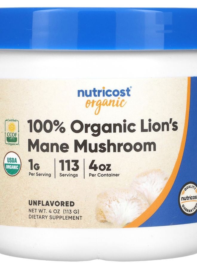 Nutricost 100% Organic Lion's Mane Mushroom Unflavored 4 oz (113 g)