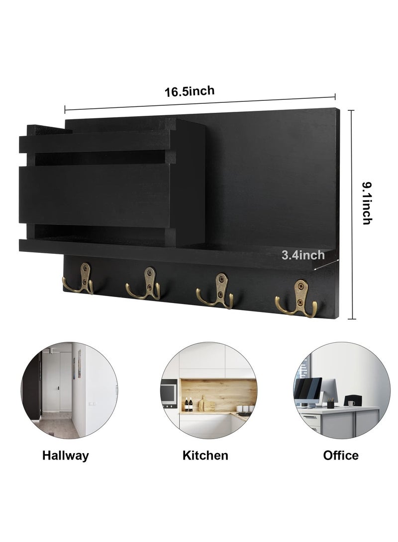 XiuWoo Floating Shelves,Key and Mail Holder for Wall Decorative,Rustic Mail Organizer Wall Mount, Wooden Letter Sorter Organizer with 4 Key Rack Hooks for Hallway Kitchen Farmhouse Decor  - Image 5